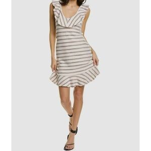 Sol Angeles Dress Stripe Boucle Ruffle Mini Natural M NWT New